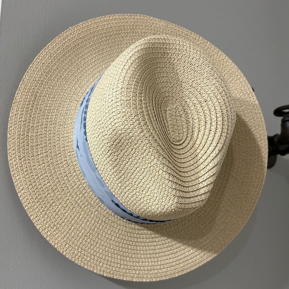 NWT Summer & Rose Madison Straw Fedora with Blue Tie-Dye Band - Picture 6 of 10